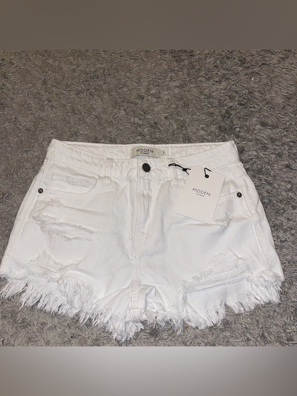 Hidden White Frayed Hem Denim Shorts